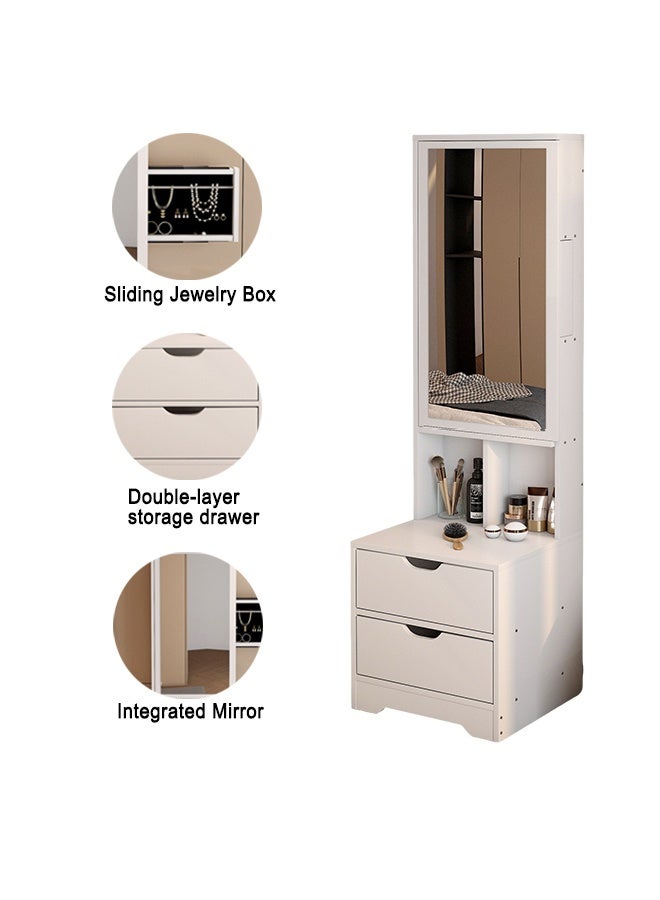 Multifunctional 2-in-1 Long Dresser with Dressing Mirror, Space-Saving Bedroom Locker Nightstand with Double Drawers and Hidden Compartments and Jewelry Storage Box, Suitable for Bedroom and Living Room - Image 4